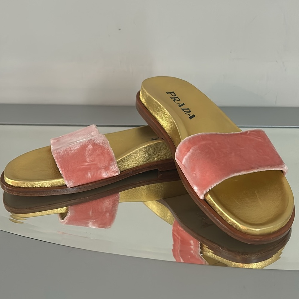 PRADA Gold & Pink Velvet Slides Size 6 (EU 36) Women’s - Picture 17 of 17